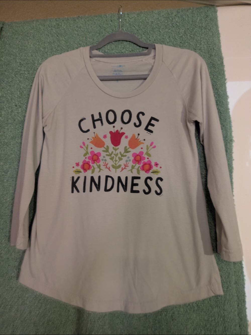 NATURAL LIFE Cream Graphic Long Sleeve Top with Black Print